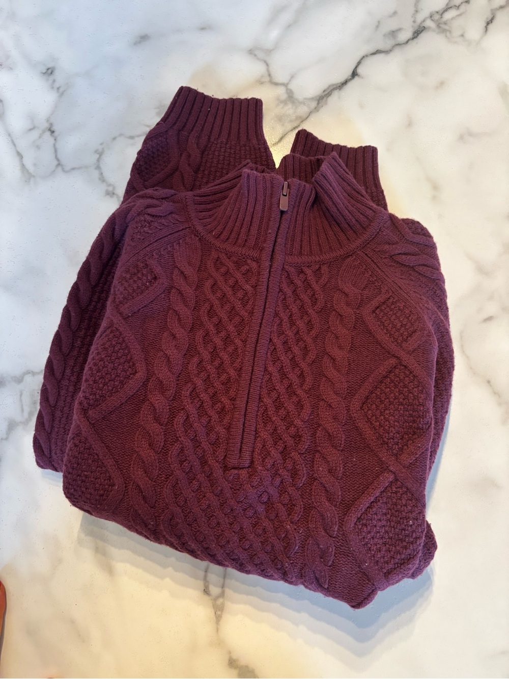 Sunday Best Maroon Cable-Knit 1/4 Zip Turtleneck Sweater
